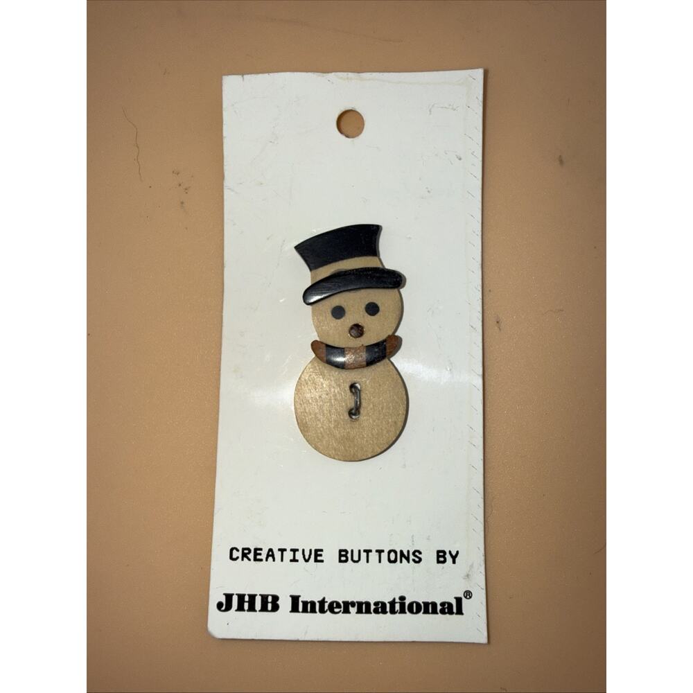 Vintage JHB Buttons Rare HTF Wood Snowman Hand Painted '90 NOS 1-1/2”